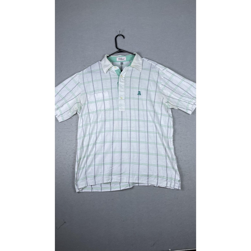 Titleist Collection Polo Shirt Mens XL White Plaid Short‎ Sleeve Golf Japan